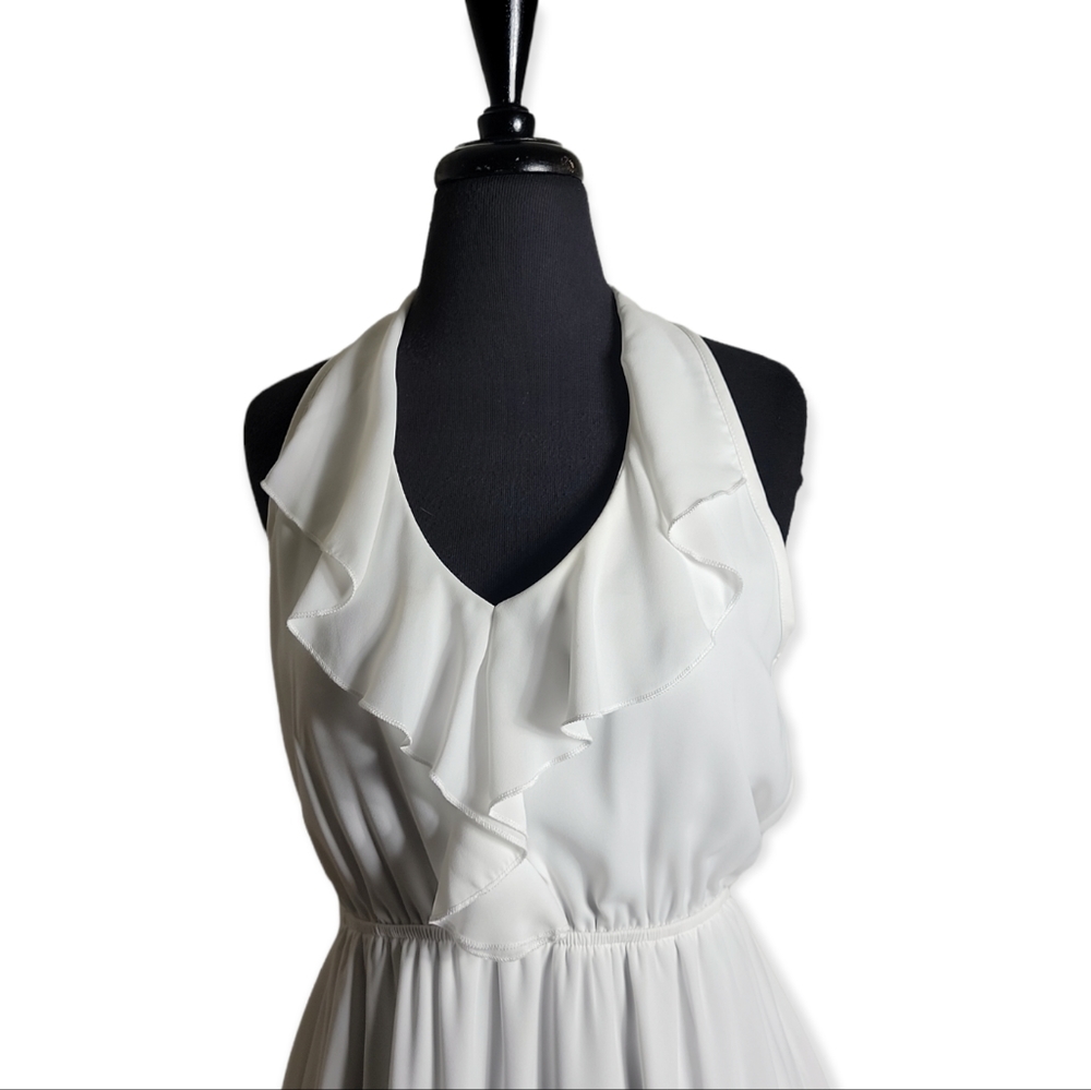 Francesca's ruffle v neck racerback sleeveless white dress size large - Picture 3 of 7